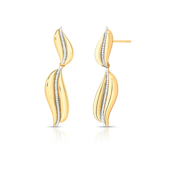 Brinco Auguri Pendente com Zircônias - Banho de Ouro 18K | Design Fluido e Sofisticado