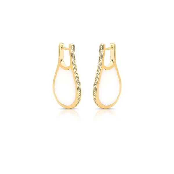 Brinco Chanson com Madrepérola e Zircônias – Banho de Ouro 18K | Elegância Clássica