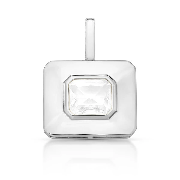 Pingente Esquadros com Cristal e Banho de Ródio Branco
