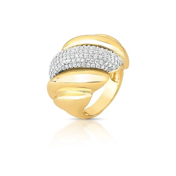 Anel Élan com Zircônias e Banho de Ouro 18K