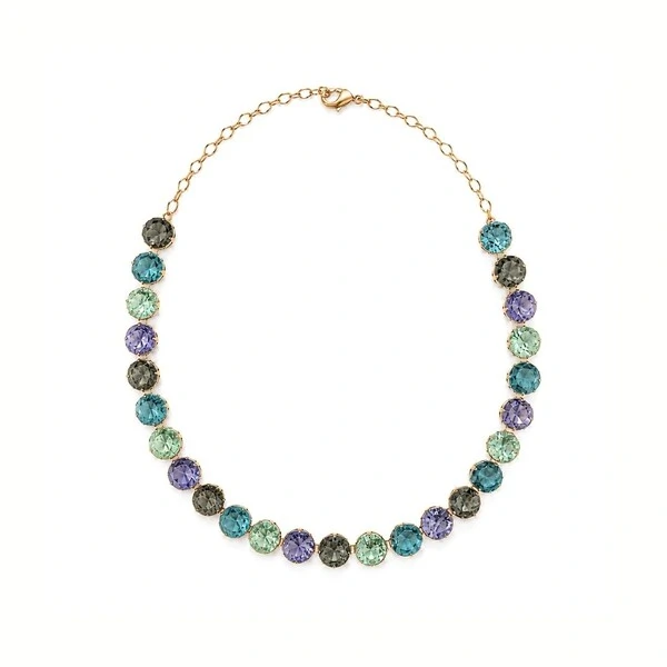 Colar Riviera Primavera com Cristais Coloridos e Banho de Ouro 18K