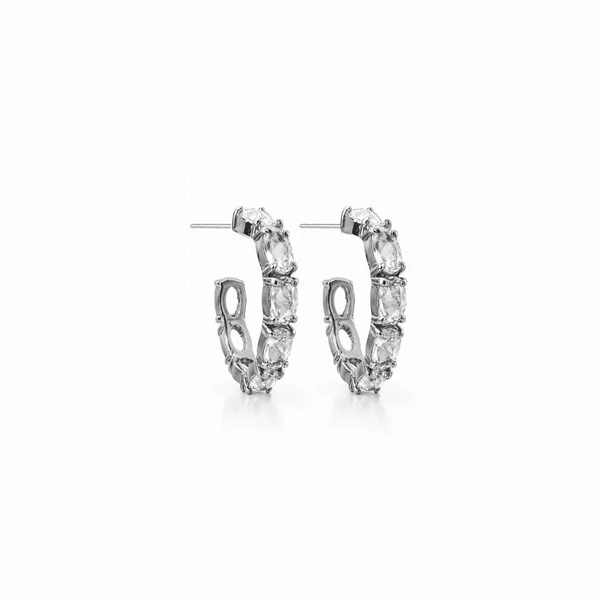 Argola Oval Zircônia Banho Ródio Branco