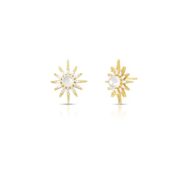 Brinco Estrela com Pérola e Zircônias – Banho de Ouro 18K | Brilho Clássico