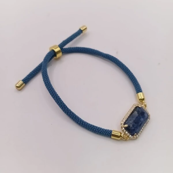 Pulseira Cordao e Pedra e Banho de Ouro 18K