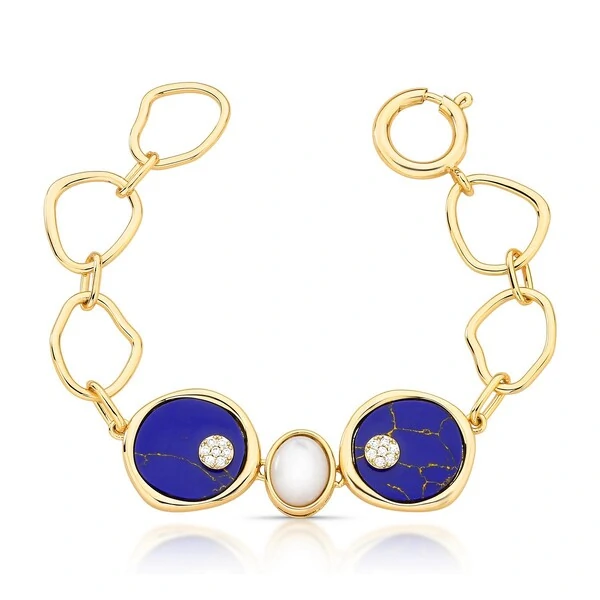 Pulseira Air com Lápis-Lazúli Reconstituído, Madre-pérola, Zircônias e Banho de Ouro 18K