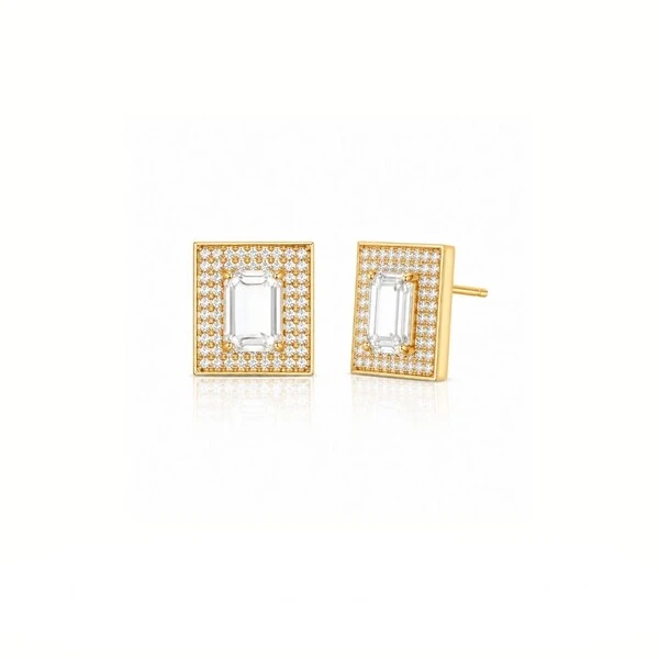 Brinco Quadro – Cristal Lapidado, Zircônias e Banho de Ouro 18K