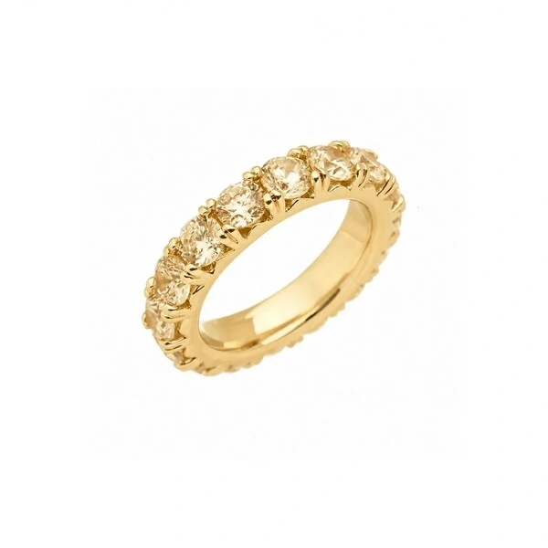 Anel Champagne Cravejado de Zircônias com Banho de Ouro 18K