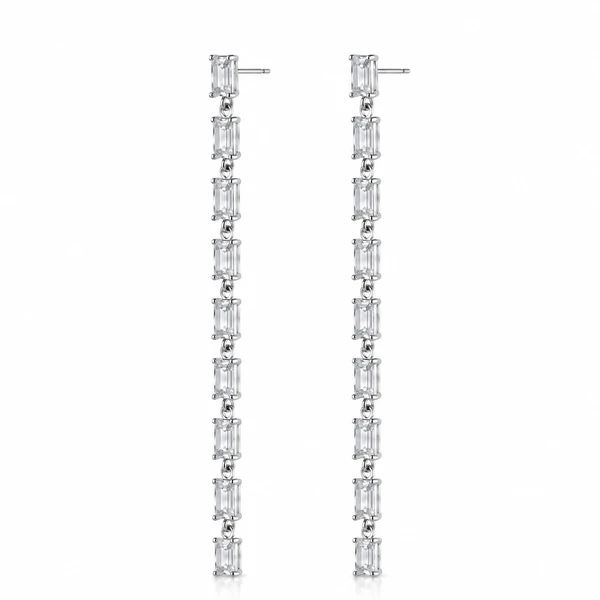 Brinco Longo Ice Cristal White Banho Ródio Branco