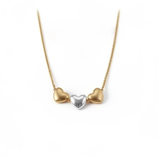 Colar Trio de Coração Mix de Banho Acetinado