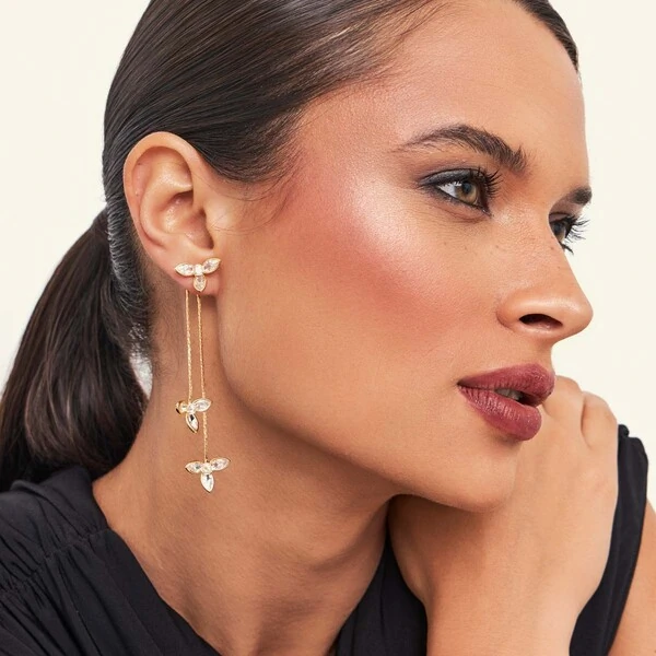 Brinco Luhli com Zircônias e Banho de Ouro 18K