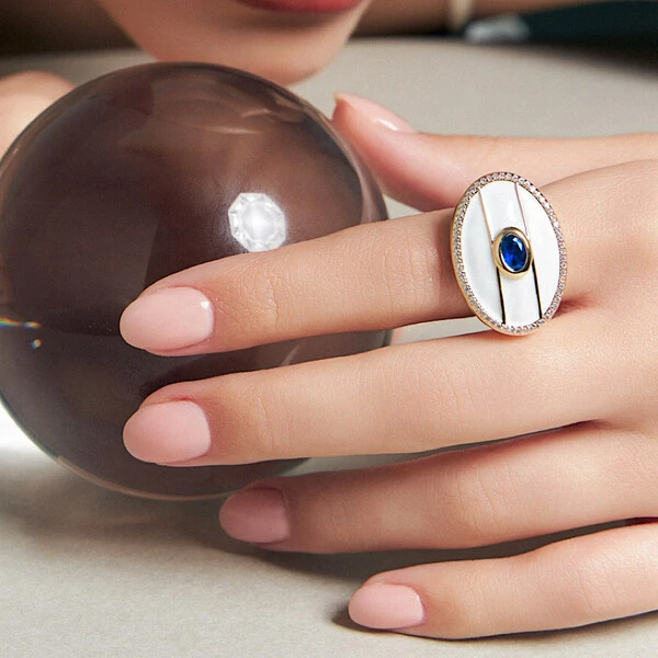 Anel Salmaso com Esmaltado, Cristais e Banho de Ouro 18K