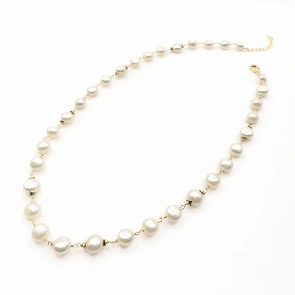 Colar com Pérolas Naturais M com Banho de Ouro 18K