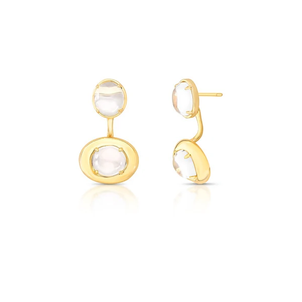 Brinco Jilli Pendente com Cristal translúcido e Banho de Ouro 18K