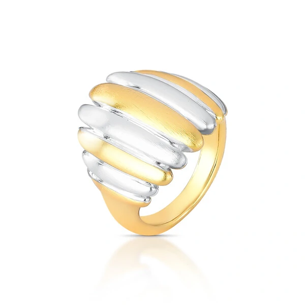 Anel Annélides - Design Orgânico com Acabamento Acetinado e Mix de Banhos Ouro 18K e Ródio Branco