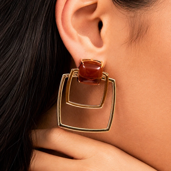 Brinco Apricot Maxi com Cristal e Banho de Ouro 18k