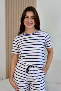 Pijama Meia Estação Listra Azul