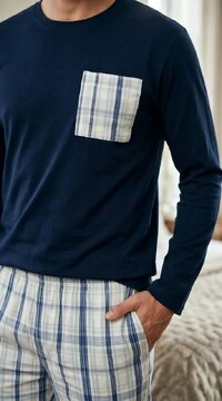 Pijama Manga Longa Xadrez Blue Line