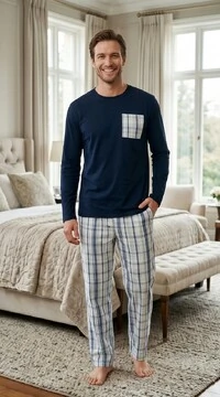 Pijama Manga Longa Xadrez Blue Line