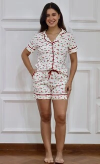 Pijama Americano curto Cereja Branco