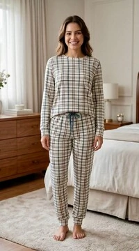 Pijama Manga Longa Xadrez Calm Blue