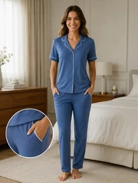 Pijama Americano Meia Estação Azul Nimbus