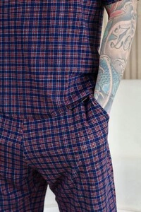 Pijama Verao Masculino Xadrez Azul e Vermelho