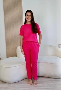 Pijama Meia Estação de Algodão Pink