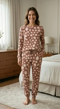 Pijama Manga longa Poá Organic Rosa