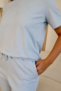 Pijama Meia Estação de Algodão Azul Nuvem