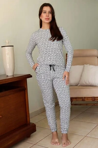 Pijama Manga Longa Jogging Riscos Preto e Branco