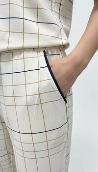 Pijama Meia Estação Xadrez Off Listra Azul