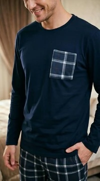 Pijama Manga Longa Masculino Xadrez Classic Blue