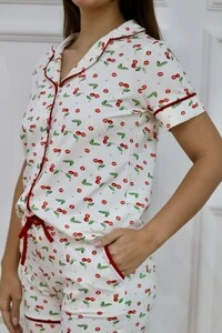 Pijama Americano curto Cereja Branco