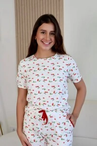 Pijama Meia estação Cereja Branco