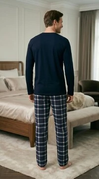 Pijama Manga Longa Masculino Xadrez Classic Blue