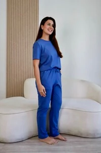 Pijama Meia Estação de Algodão Azul Nimbus