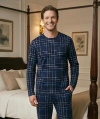 Pijama Manga Longa Xadre Azul Listra Off