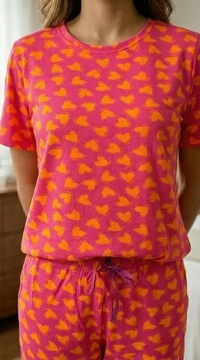 Pijama Meia Estação Coração Laranja