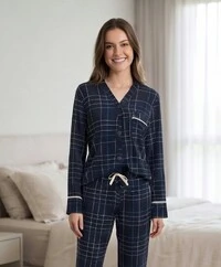Pijama Americano Longo Xadrez Listra Azul