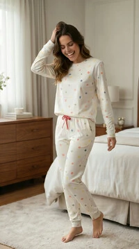 Pijama Jogging Manga Longa Bolinhas Coloridas