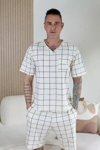 Pijama Verão Masculino Xadrez Bege