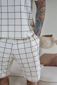 Pijama Verão Masculino Xadrez Bege