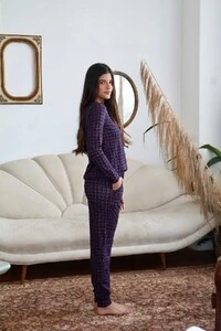 Pijama Jogging Xadrez Manga longa Azul e Vermelho