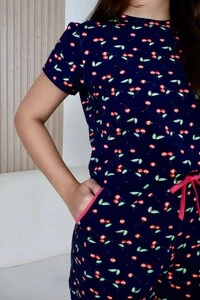 Pijama Tshirt Cereja Azul