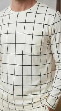 Pijama Manga Longa Xadrez Bege