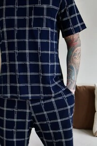 Pijama Verão Masculino Xadrez azul