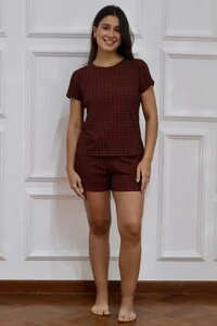 Pijama Tshirt Xadrez Vermelho e Verde