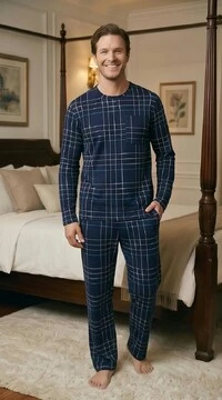 Pijama Manga Longa Xadre Azul Listra Off
