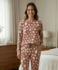 Pijama Manga longa Poá Organic Rosa