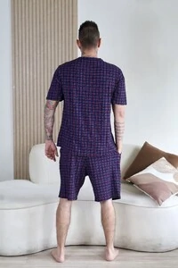 Pijama Verao Masculino Xadrez Azul e Vermelho